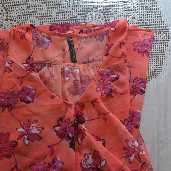 Woman Orange color with pink flowers Tank Top - Picture 4 of 4